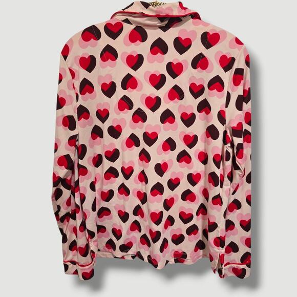 Kate Spade New York Women’s Pink Hearts Sleepwear Small Button Down Pajama Shirt - Picture 3 of 5